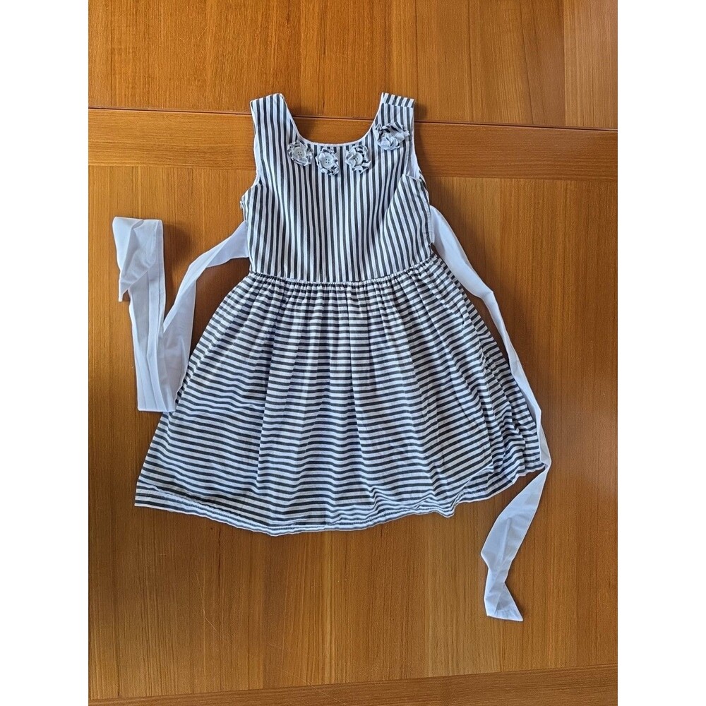 Girl's Black And White Striped Dress